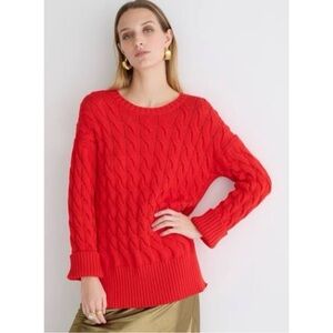 J. Crew Cotton-Blend Cable-Knit Side-Slit Crewneck Sweater